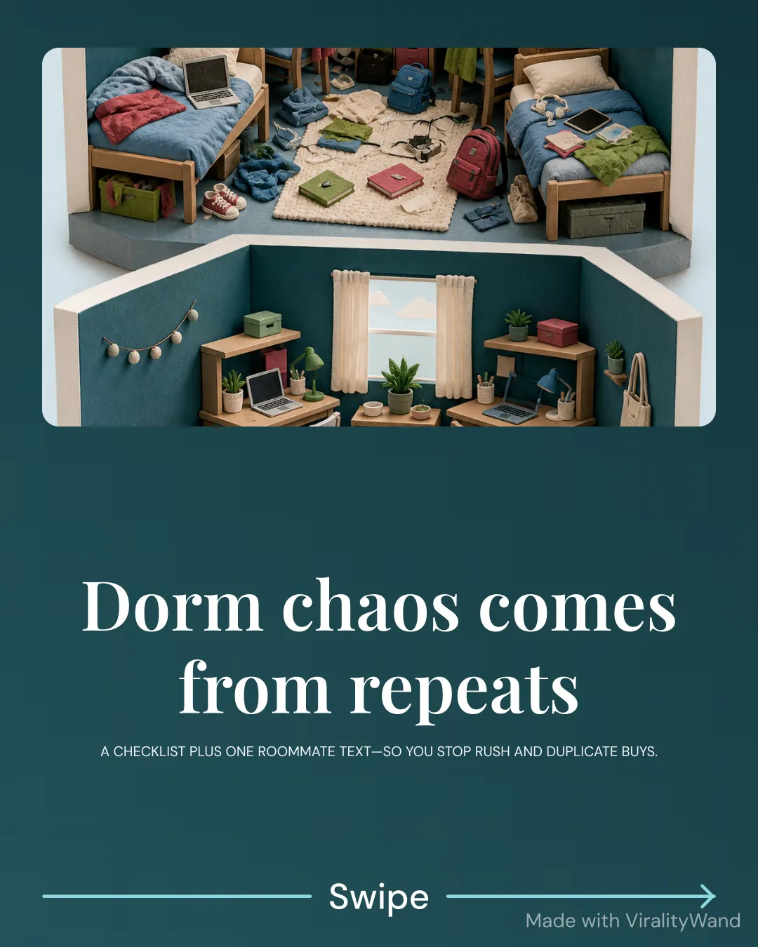 The dorm move-in checklist, slide 1 of 6