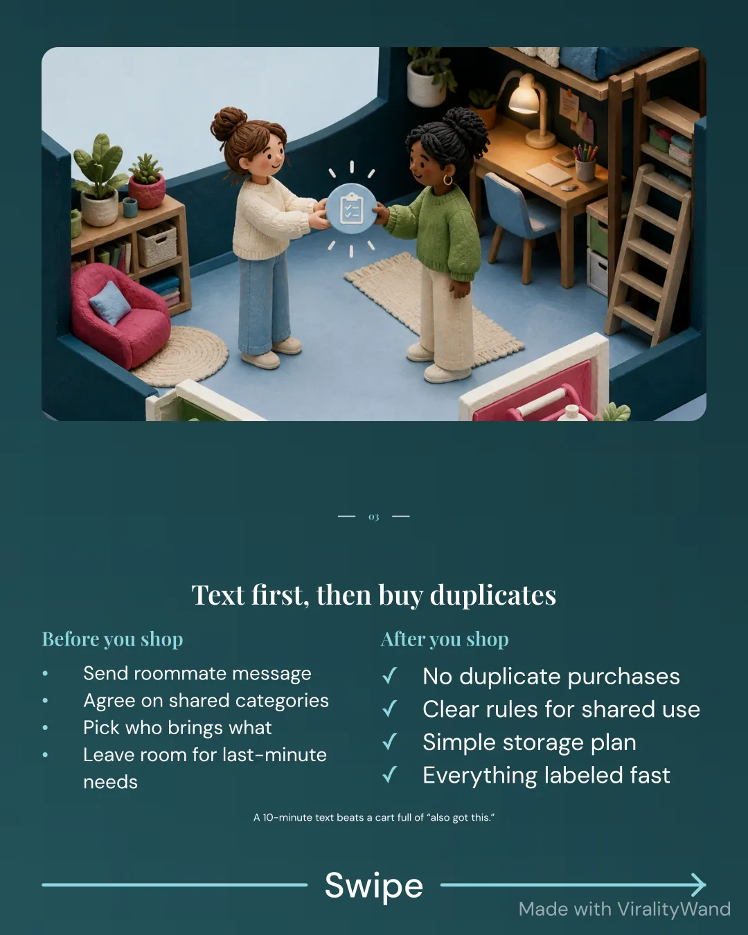 The dorm move-in checklist, slide 4 of 6