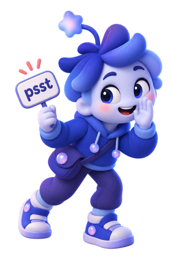 A playful 3D character whispering psst